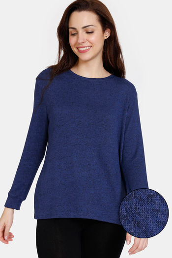 Buy Zivame Light Jaspe Knit Poly Loungewear Top - Medieval Blue